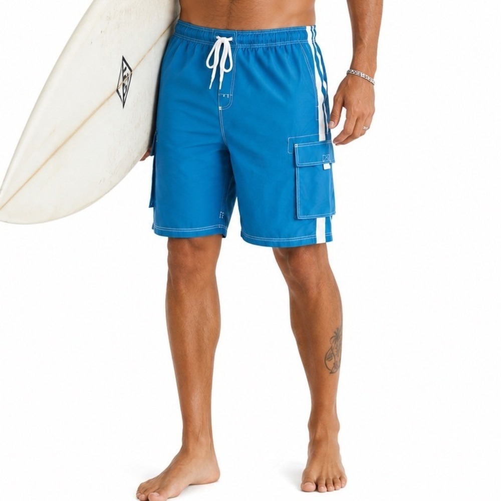 Kanu Surf‎ Swim Trunks 3X Aqua Blue Barracuda Cargo Pocket Mesh Lined Quick Dry